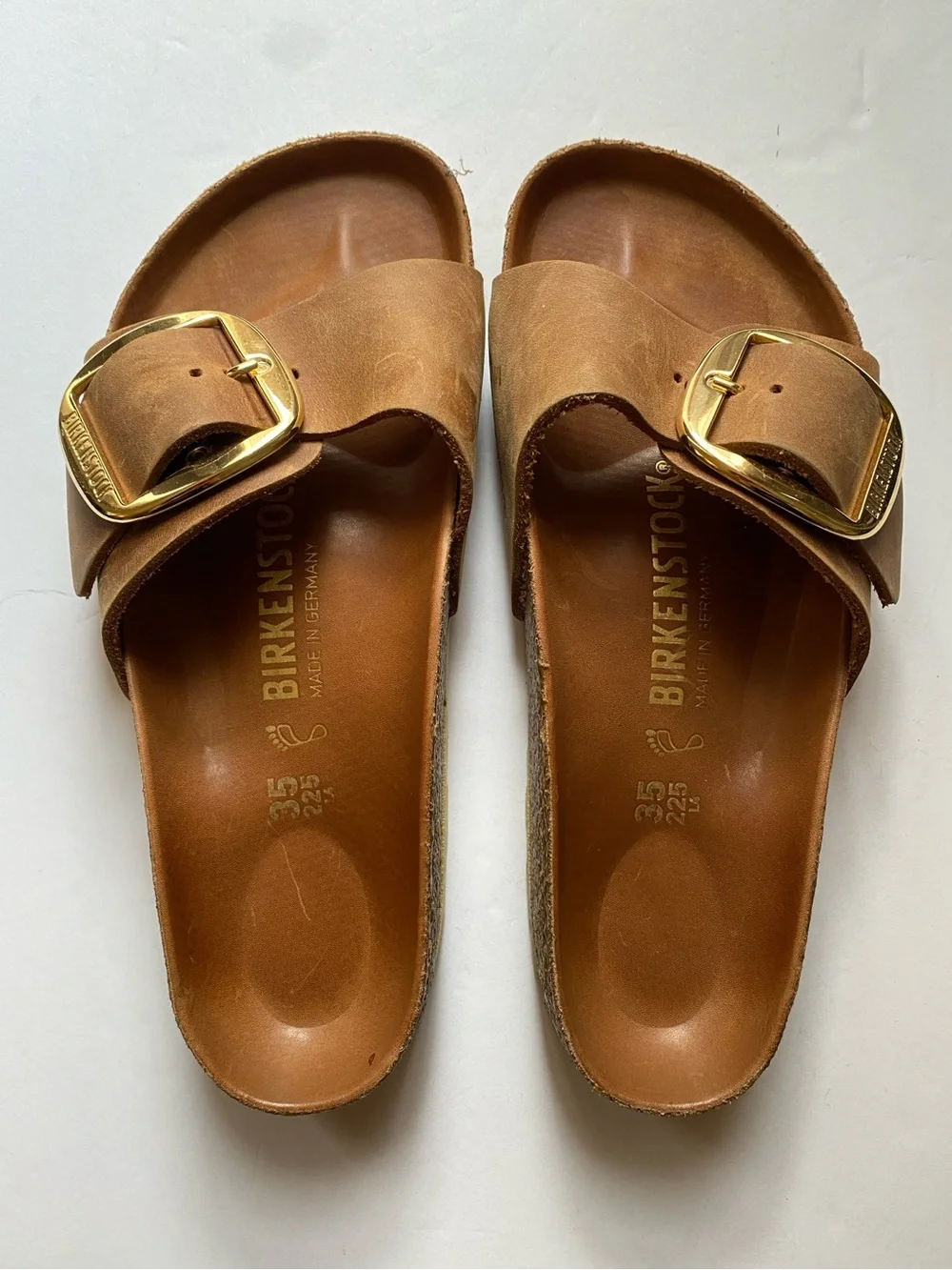 EUC Birkenstock Madrid Big Buckle Oiled Leather in Antique Cognac size 35